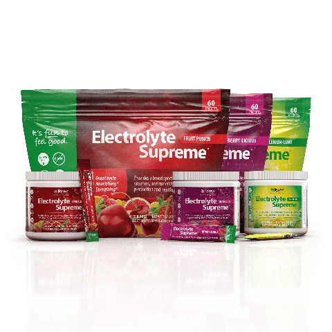 Official Electrolyte Supreme packets and jars in three flavors
